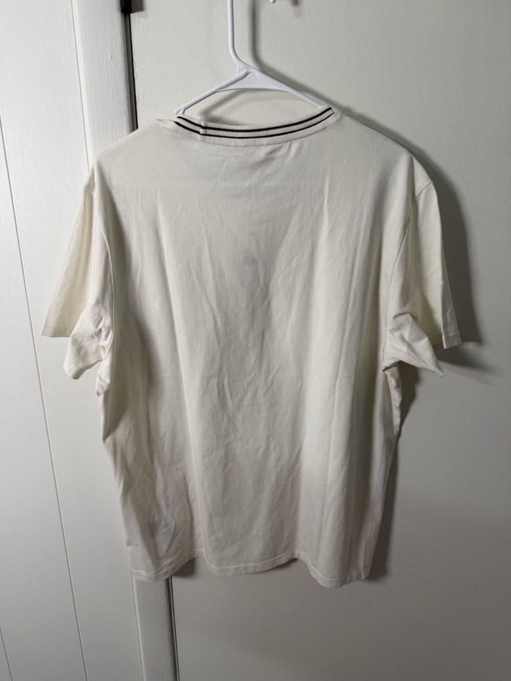 Calvin Klein Cream Short-Sleeve Logo Tee with Striped Collar - Picture 2 of 6